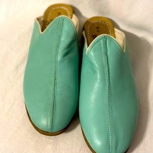 Sabah mule.  Pale turquoise leather.  Never worn.